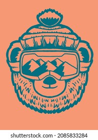 bear ski vector print illustration