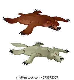 Bear skin and wolf. Vector.
