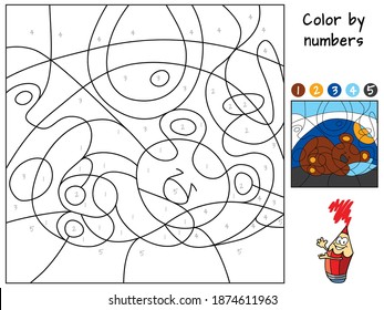 Bear sleeping in a den. Coloring book. Educational puzzle game for children. Cartoon vector illustration