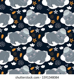 Bear sleeping on the cloud. Nursery pattern, animal theme