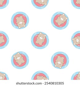 Bear sleeping on Swimming ring  seamless pattern design for background, wallpaper, textile design, fabric, card, wrapping paper, notebook, diary cover, blanket, blanket for kids, decorative, an