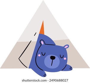 Bear Sleeping In Tent Vector Illustration