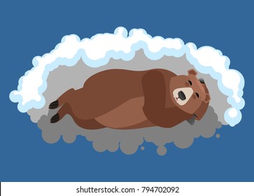 Bear sleeps in den. Grizzly asleep emotions. Wild beast dormant. Vector illustration