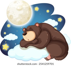 A bear sleeps peacefully on a fluffy cloud