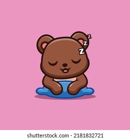 Bear Sleepy Cute Creative Kawaii Cartoon Mascot Logo