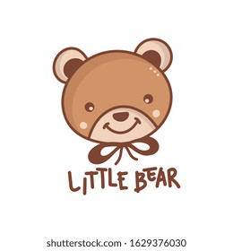 Bear and slogan little bear. Fashionable print for a t-shirt. Hand drawn doodle vector