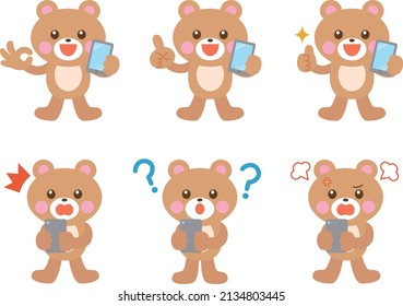 Bear smartphone cute illustration set