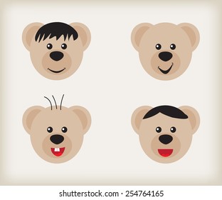 Bear smiley icons.Bear face emotions.Smiley vector illustration.
