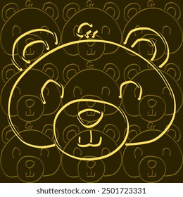 bear smiling face contour animal cartoon stencil  abstract seamless geometric graphic watercolor pastel  artwork deoration vector ethnic simple template wallpaper print fabric pattern doodle batik 