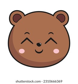 Cabeza de cara sonriente del oso Kawaii Sticker Aislado