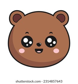 Bear Smiling Face Head Kawaii Sticker Isolated