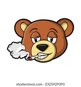 Bear smoking mascot logo design illustration vector isolated on white background