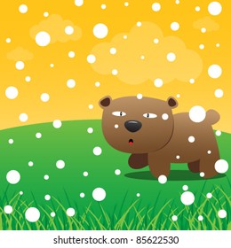 Bear and snow in the forest