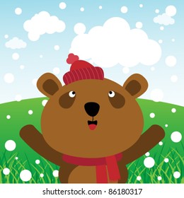 Bear and snow in the forest