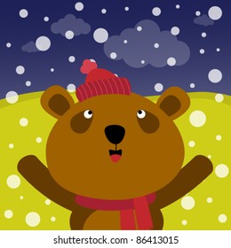 Bear and snow in the forest