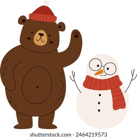 Oso Y Muñeco De Nieve Ilustración vectorial