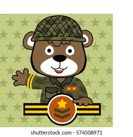 bear the soldier  with badge, vector cartoon illustration. Eps 10