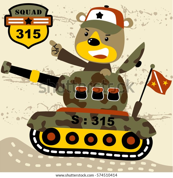 bear soldier in a tank give a commando, vector cartoon
illustration. Eps 10
