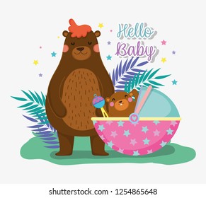 bear with its son and baby shower celebration