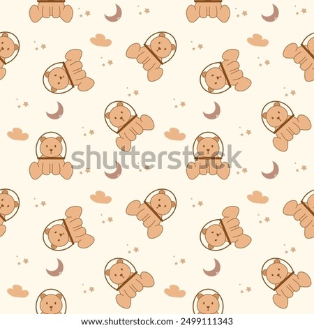Bear space man in the space cartoon so cute. On moon star cloud background. Pattern seamless vector illustration. 