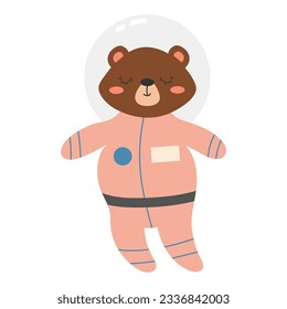 Bear in a spacesuit. Vector illustration of a cute space animal. Beautiful vector character. Space theme. Child character in flat style. Isolated object on white background. 