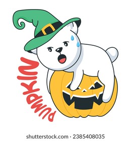 Bear with spooky pumpkin, doodle sticker 