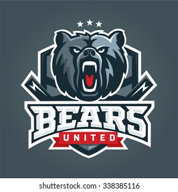 Bear Sport Logo Vector Template. Hockey logo template, hockey logotype, sport logotype template. Vector illustration. Bear face