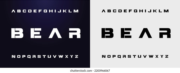 BEAR Sports minimal tech font letter set. Luxury vector typeface for company. Modern gaming fonts logo design.