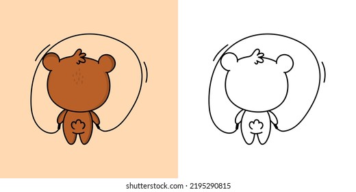 Bear Sportsman Clipart for Coloring Page and Multicolored Illustration. Brown Bear Athlete. Vector Illustration of a Kawaii Animal for Coloring Pages, Prints for Clothes, Stickers.
