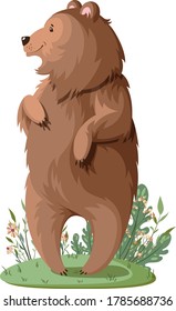 The bear is standing in a clearing. Vector illustration.