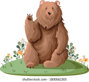 The bear is standing in a clearing. Vector illustration.
