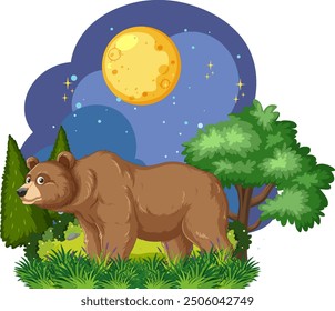 A bear standing in a forest at night