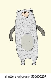 Bear standing hand drawn illustration. For cards, posters, package design.