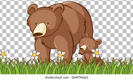 Bear standing on the grass field on transparent background illustration