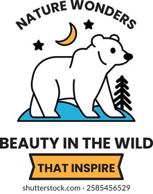 A bear is standing on a rock in the snow in the style of sign illustrations