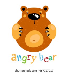 Bear standing on two legs animal cartoon character. Vector illustration.