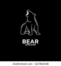 Bear standing and roar outline logo icon design with black background