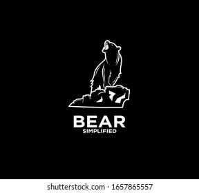 Bear Standing And Roar Outline Logo Icon Design With Black Background