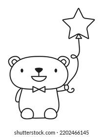 Bear With Star Balloon Vector Illustration