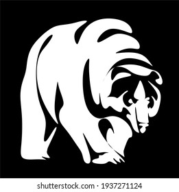 bear stencil close-up on black background, for printing T-shirts, logo, brochures, advertising, neon lighting