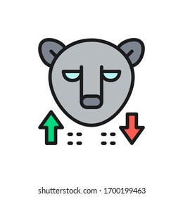 Bear, stock market, finance trade flat color line icon.