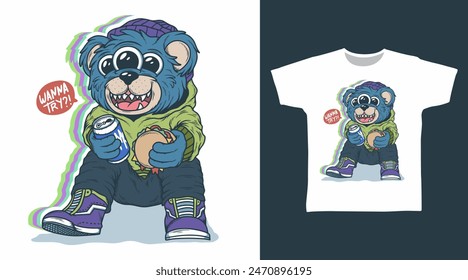 Bear Street Monster Illustration Tshirt Pop Art Designs.