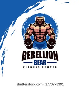 Bear with strong body, fitness club or gym logo. Design element for company logo, label, emblem, apparel or other merchandise. Scalable and editable Vector illustration