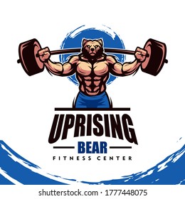 Bear with strong body, fitness club or gym logo. Design element for company logo, label, emblem, apparel or other merchandise. Scalable and editable Vector illustration