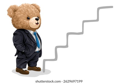 Urso em terno enfrentando o conceito de sucesso da escada
