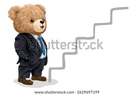Bear in suit facing staircase success concept
