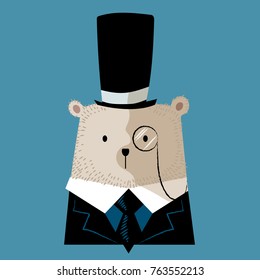 Bear In Suit Vector Illustration