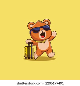 bear suitcase logo character. vector