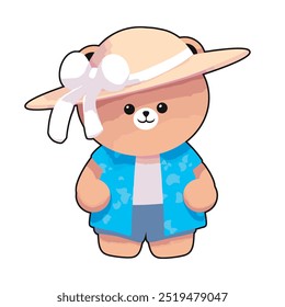 "BEAR SUMMER HAT" perfect for stickers, merchandise, mascots, clothing embroidery, and apparel designs. This pack offers high-quality, eye-catching characters, easy to use and scalable.