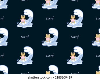 Bear surf cartoon character seamless pattern on blue background